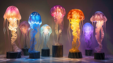 Lamps in the shape of fancy jellyfish. Interior design in jellyfishcore aesthetic style.の素材
