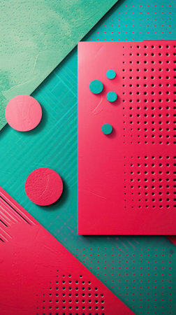 terracotta and light green colors, geometric stories background, pop art magazine illustration.の素材