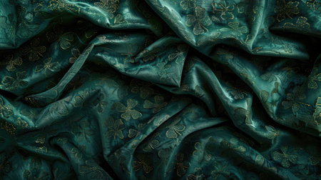 Dark green velvet texture with subtle shamrock embossing, creating a luxurious background for St. Patrick's Day celebrations.の素材