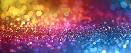 Multicolored rainbow glitter background with a blend of vibrant sparkles, creating a joyful and playful gift wrap option .の素材