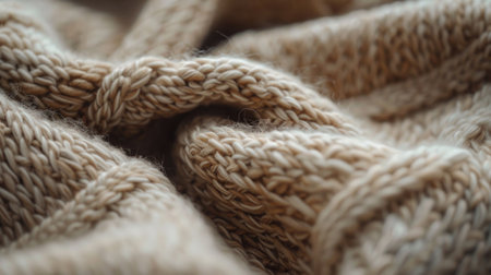 Detailed image of an eco-friendly wool sweater, focus on the weave and natural dye colors, promoting slow fashion.の素材