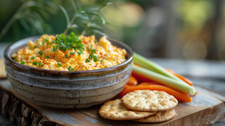 Creamy Pimento Cheese Spread with Crackers and Veggies for Juneteenthの素材