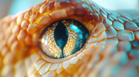 A dramatic closeup of a snakes eye showcasing its textured scales and a glint of light The detailed view creates a mysterious and hypnotic allureの素材