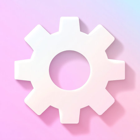 A minimal gear icon with a thin white outline set against a soft pastel gradient background showcasing a clean and simple designの素材