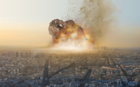 The fall of a huge asteroid on the city.