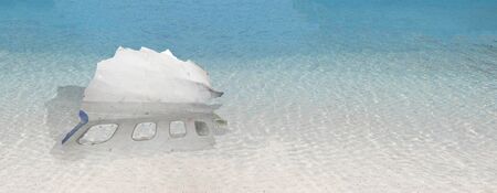 Part of the fuselage from an airplane underwater after a plane crash.の写真素材