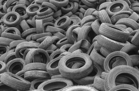 Warehousing and disposal of used car tires.の写真素材