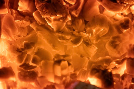 Hot and burning coals in the oven.