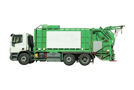 Garbage truck - green color with signの写真素材
