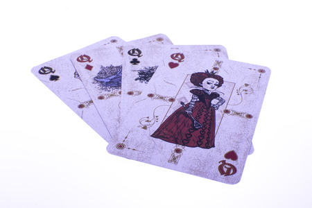 Poker cards - queen kare on white backgroundの写真素材