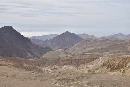 Beautiful view of Negev desert with old roadの写真素材