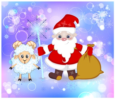 Santa Claus with a magic stick and a bag of giftsのイラスト素材