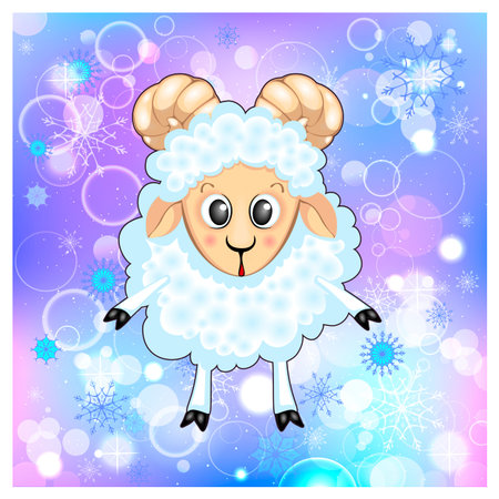 Christmas sheep, snow, horns, hooves, furのイラスト素材