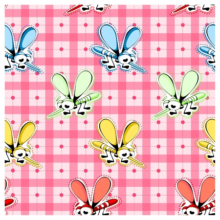 seamless background from a kids colored mosquitoesのイラスト素材