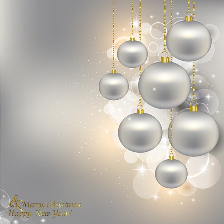 Christmas background with silver Christmas balls and glareのイラスト素材