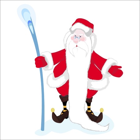 A hilarious magician Santa Claus with a stick long white beardのイラスト素材