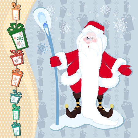 A hilarious magician Santa Claus with a stick long white beard on new year backgroundのイラスト素材