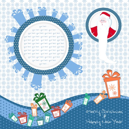 Abstract background of snowflakes with frame for text in the gifts and cheerful father frostのイラスト素材