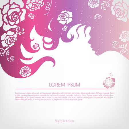 Abstract silhouette of a girl with flowing hair,のイラスト素材