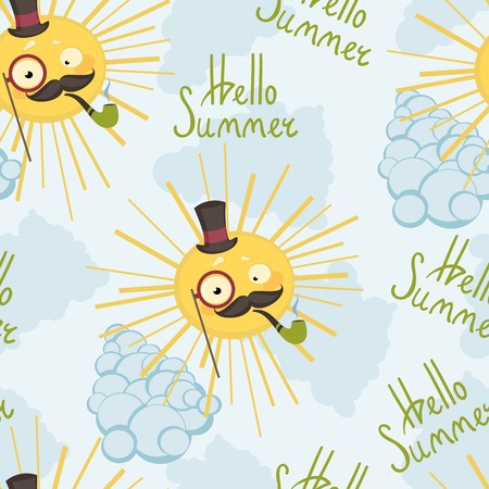 Vector illustration of a seamless background sun hipster.のイラスト素材