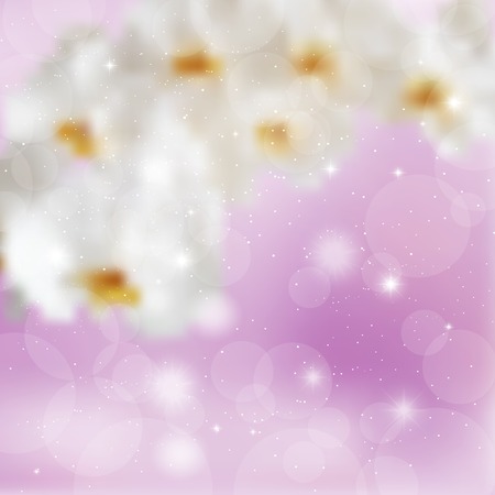 Transparent branch white orchids on a lilac background.のイラスト素材