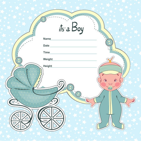 Baby shower card for a newborn boy with a sidecar.のイラスト素材