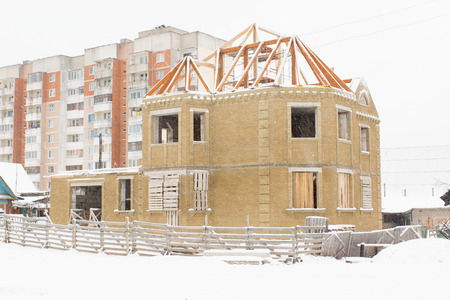 construction of a house in winterのeditorial素材
