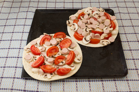 fresh juicy pizza at various stages of preparation