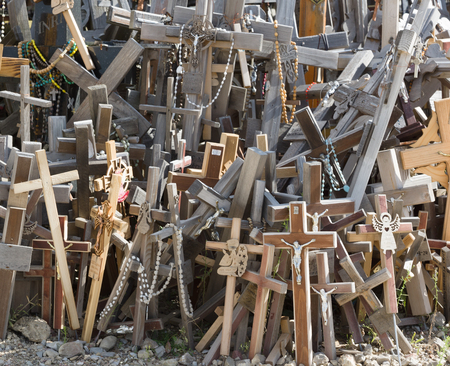 the mountain of crosses is a pilgrimage place in Lithuaniaの写真素材