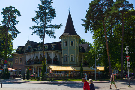 JURMALA, LATVIA - AUGUST 07: Features architectural development of the city on August 02, 2015 in Jurmala, Latvia. Hundreds of tourists strolling along the streets of the city.のeditorial素材