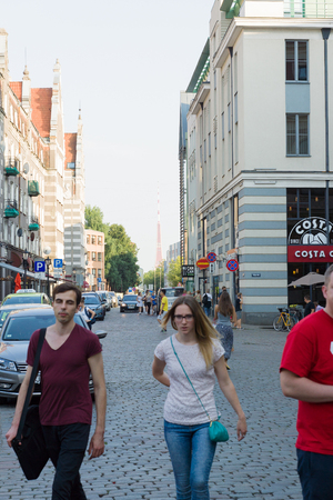 RIGA, LATVIA - AUGUST 05: Features architectural development of the city on August 05, 2015 in Riga, Latvia.のeditorial素材