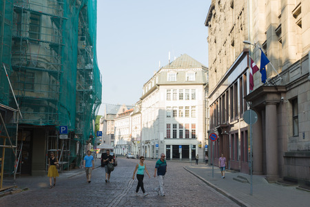 RIGA, LATVIA - AUGUST 05: Features architectural development of the city on August 05, 2015 in Riga, Latvia.のeditorial素材