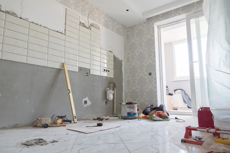 repairs in the apartment at the painting stageの写真素材