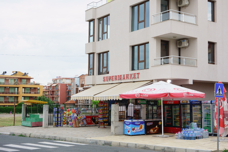Nessebar, Bulgaria - JUNE 19, 2016: street New Nessebar emerging architecture and leisure travelers and locals people.のeditorial素材