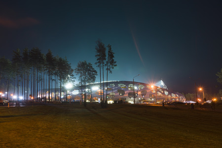 Borisov, Belarus - September 02, 2016: stadium belonging to FC BATE  in the Borisov city of Belarus in the night.のeditorial素材