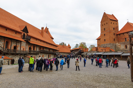 Trakai, Lithuania - October 16, 2016: Trakai castle on the lakes is visited by hundreds of thousands of tourists every year. The courtyard of the castle.のeditorial素材