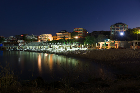 Nessebar, Bulgaria - JUNE 19, 2016: night view of the coastline near the New Nessebar hotelsのeditorial素材