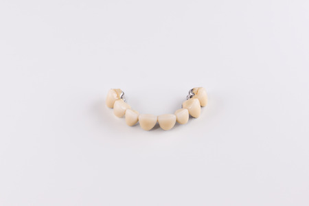 denture made of ceramics located on plaster modelの写真素材