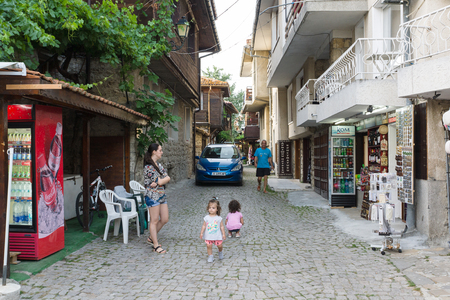 Nessebar, Bulgaria - JUNE 20, 2016: streets of the old town of Nessebar is a place of pilgrimage for hundreds of tourists for sightseeing.のeditorial素材
