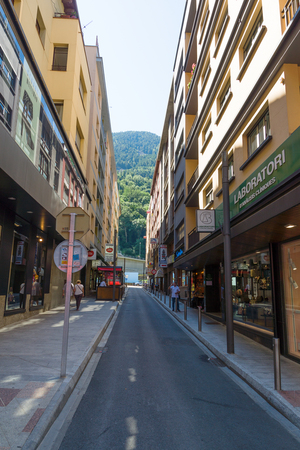 Andorra la Vella, Andorra - August 14, 2017: Andorra is the country with the smallest trade taxes. It is a tourist and commercial center of Europe.のeditorial素材