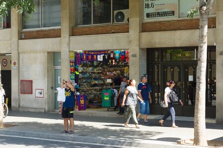 Barcelona, Spain - August 17, 2017: The streets of Barcelona with strolling tourists and locals.のeditorial素材