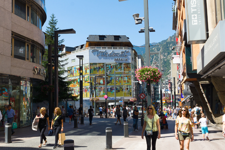 Andorra la Vella, Andorra - August 14, 2017: Andorra is the country with the smallest trade taxes. It is a tourist and commercial center of Europe.のeditorial素材