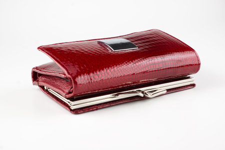 new leather red wallet on a white backgroundの写真素材