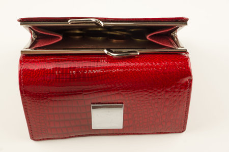 new leather red wallet on a white background