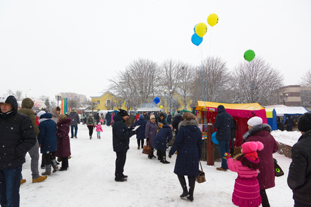 Borisov, Belarus - February 18, 2018: celebration of the ancient pagan holiday pancake week in modern Belarusのeditorial素材