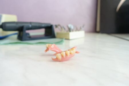 Artificial removable dental prosthesis to restore the integrity of the dentitionの写真素材