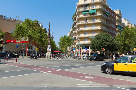 Barcelona, Spain - August 17, 2017: Happy people are walking and taking pictures in the streets  in...