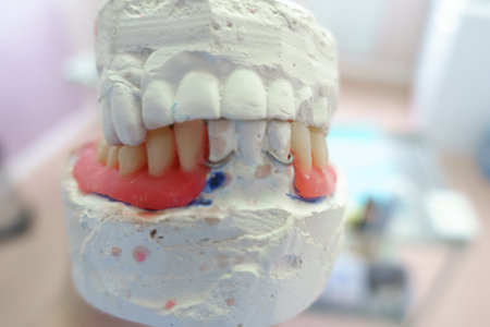 removable denture in the hands of a doctor in a dental office