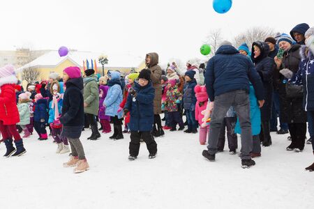 Borisov, Belarus - February 18, 2018: celebration of the ancient pagan holiday pancake week in modern Belarusのeditorial素材