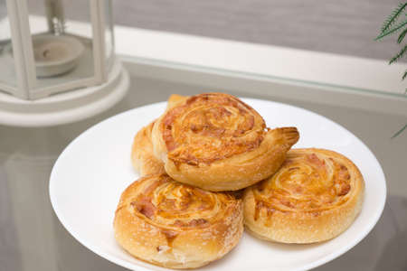 fresh fragrant pie in the shape of rollsの写真素材